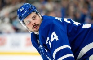 Maple Leafs kapteinis Ostons Metjūss pirmo reizi kopš savainojuma slido